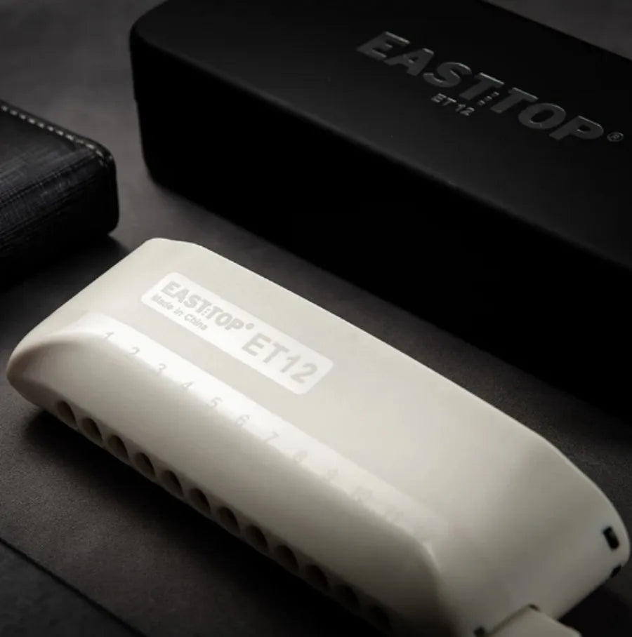 EAST TOP ET12 Chromatic Harmonica in G for Adults and Professionals with Unique Modern Design, IVORY BLACK Cover