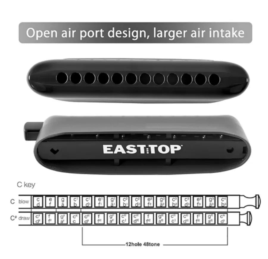 EAST TOP ET12 Chromatic Harmonica in G for Adults and Professionals with Unique Modern Design, IVORY BLACK Cover