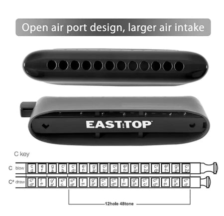 EAST TOP ET12 Chromatic Harmonica in G for Adults and Professionals with Unique Modern Design, IVORY BLACK Cover