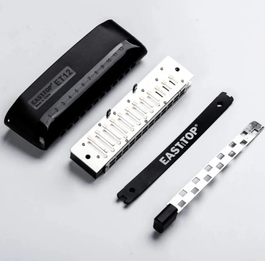 EAST TOP ET12 Chromatic Harmonica in G for Adults and Professionals with Unique Modern Design, IVORY BLACK Cover