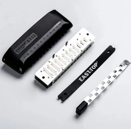 EAST TOP ET12 Chromatic Harmonica in G for Adults and Professionals with Unique Modern Design, IVORY BLACK Cover