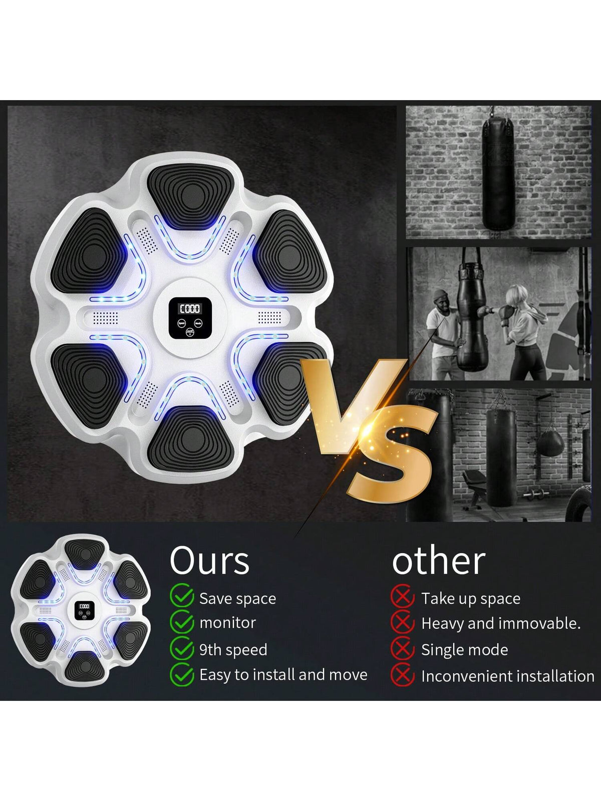 Interactive Music Boxing Machine with Gloves &ndash; Wall-Mounted Target for Adults