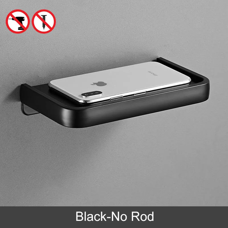 ELLEN Black Toilet Paper Holder Multifunction Bathroom Storage Shelf Roll Paper Holder EL609 Black-No Rod