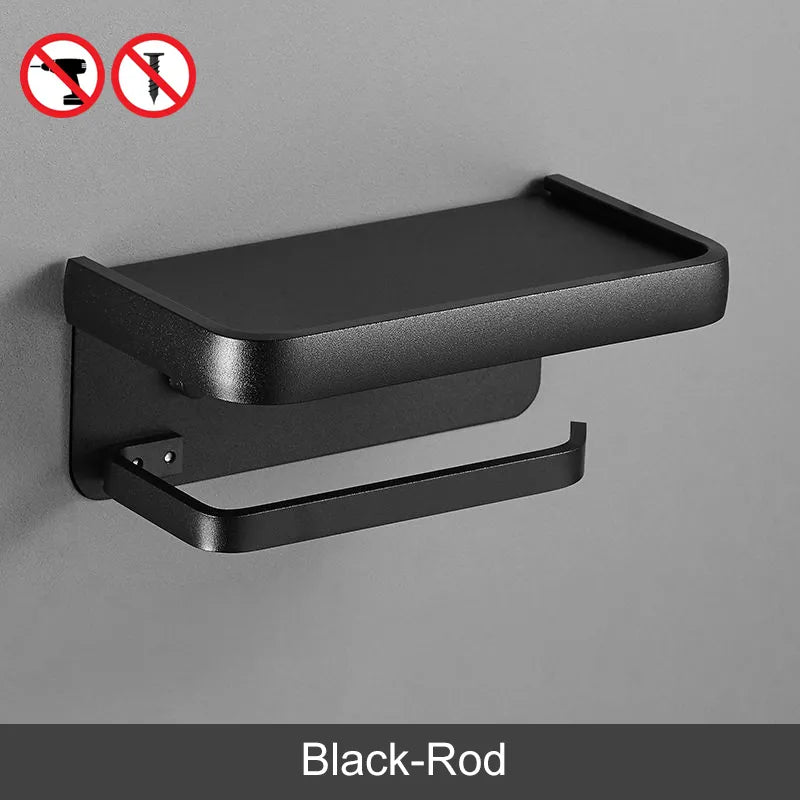 ELLEN Black Toilet Paper Holder Multifunction Bathroom Storage Shelf Roll Paper Holder EL609 Black-Rod