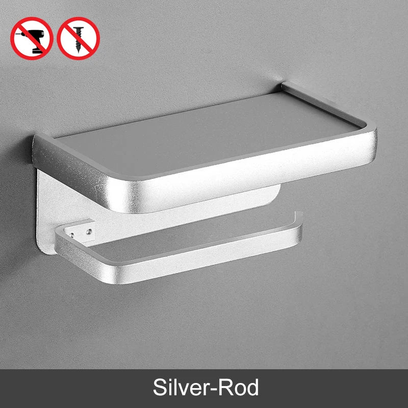 ELLEN Black Toilet Paper Holder Multifunction Bathroom Storage Shelf Roll Paper Holder EL609 Silver-Rod