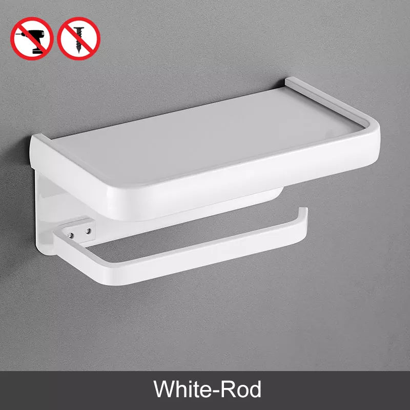 ELLEN Black Toilet Paper Holder Multifunction Bathroom Storage Shelf Roll Paper Holder EL609 White-Rod