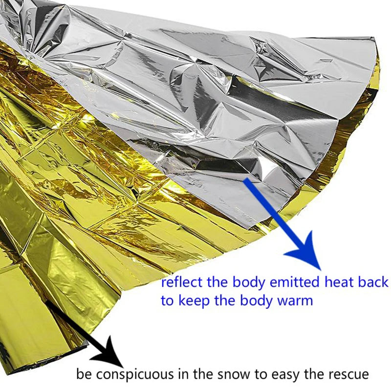 Emergency Survival Thermal Foil Blanket 210cm x 160cm - Waterproof &amp;amp; Windproof