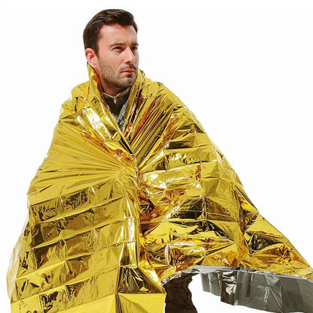 Emergency Survival Thermal Foil Blanket 210cm x 160cm - Waterproof &amp;amp; Windproof