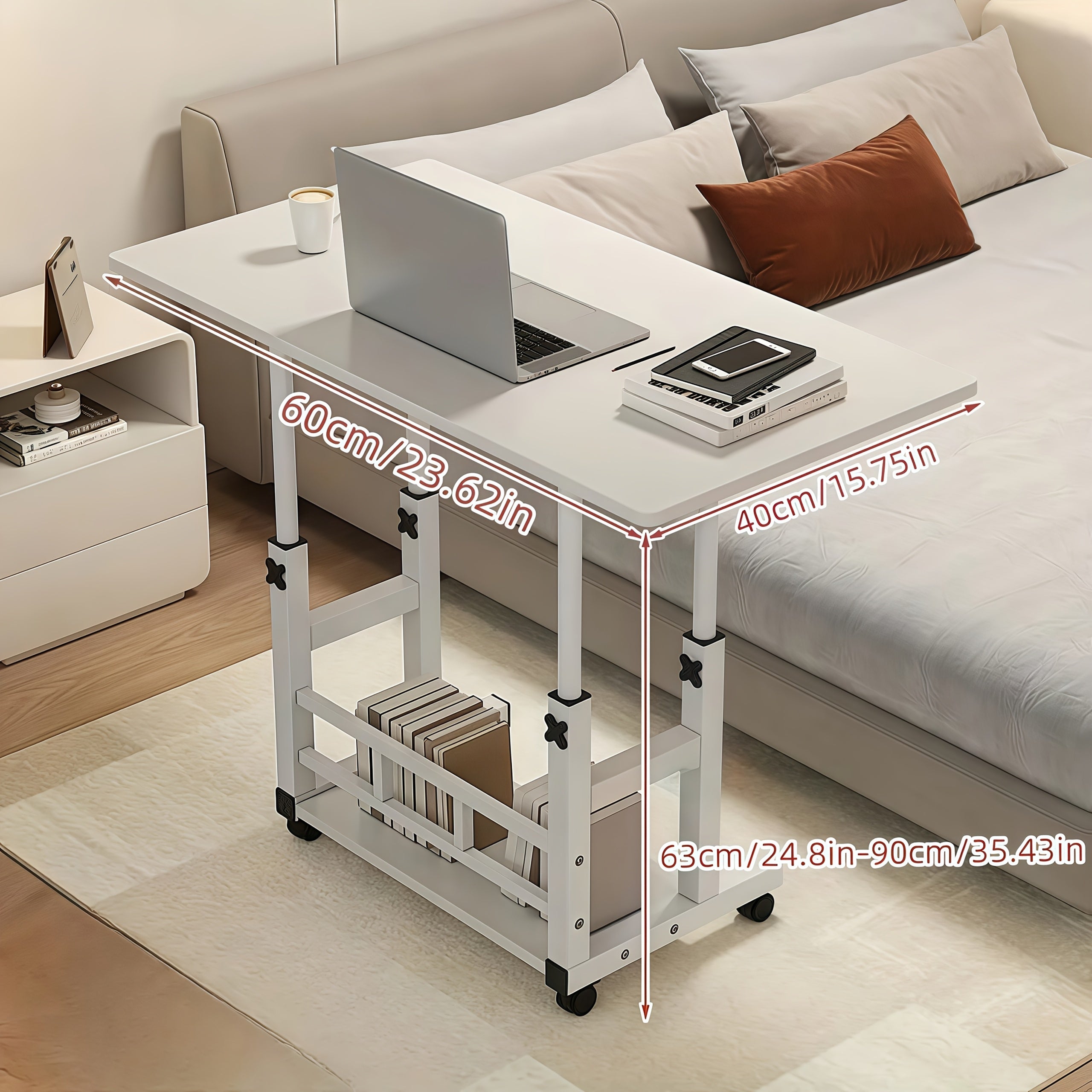 KC5057824 Mobile Computer Desk &ndash; Adjustable 3-Tier Metal