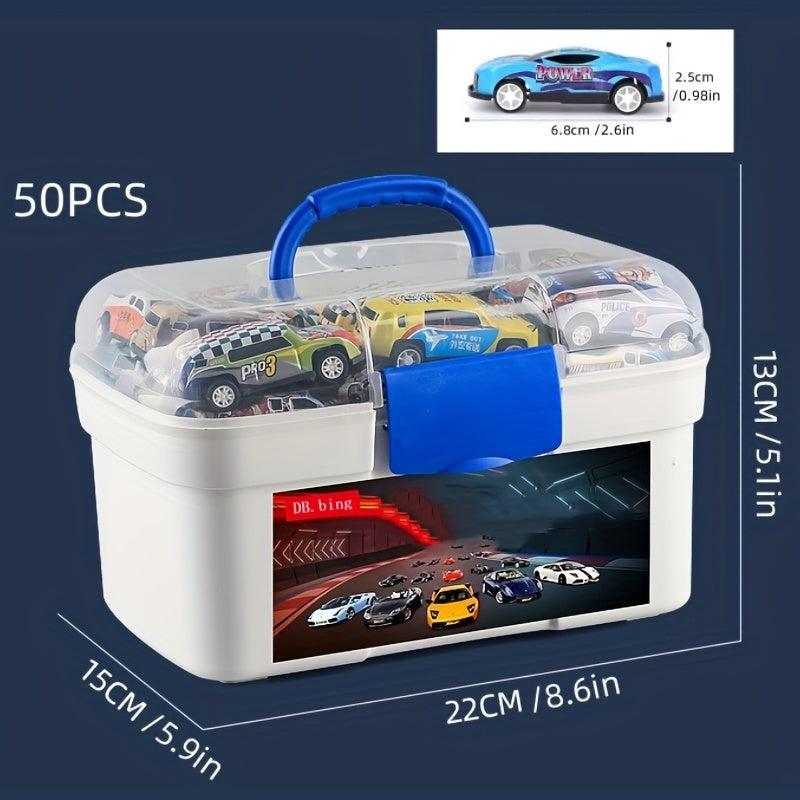 50pcs Mini Alloy Car with Storage Box - Children's Toys, Halloween, Christmas Gift