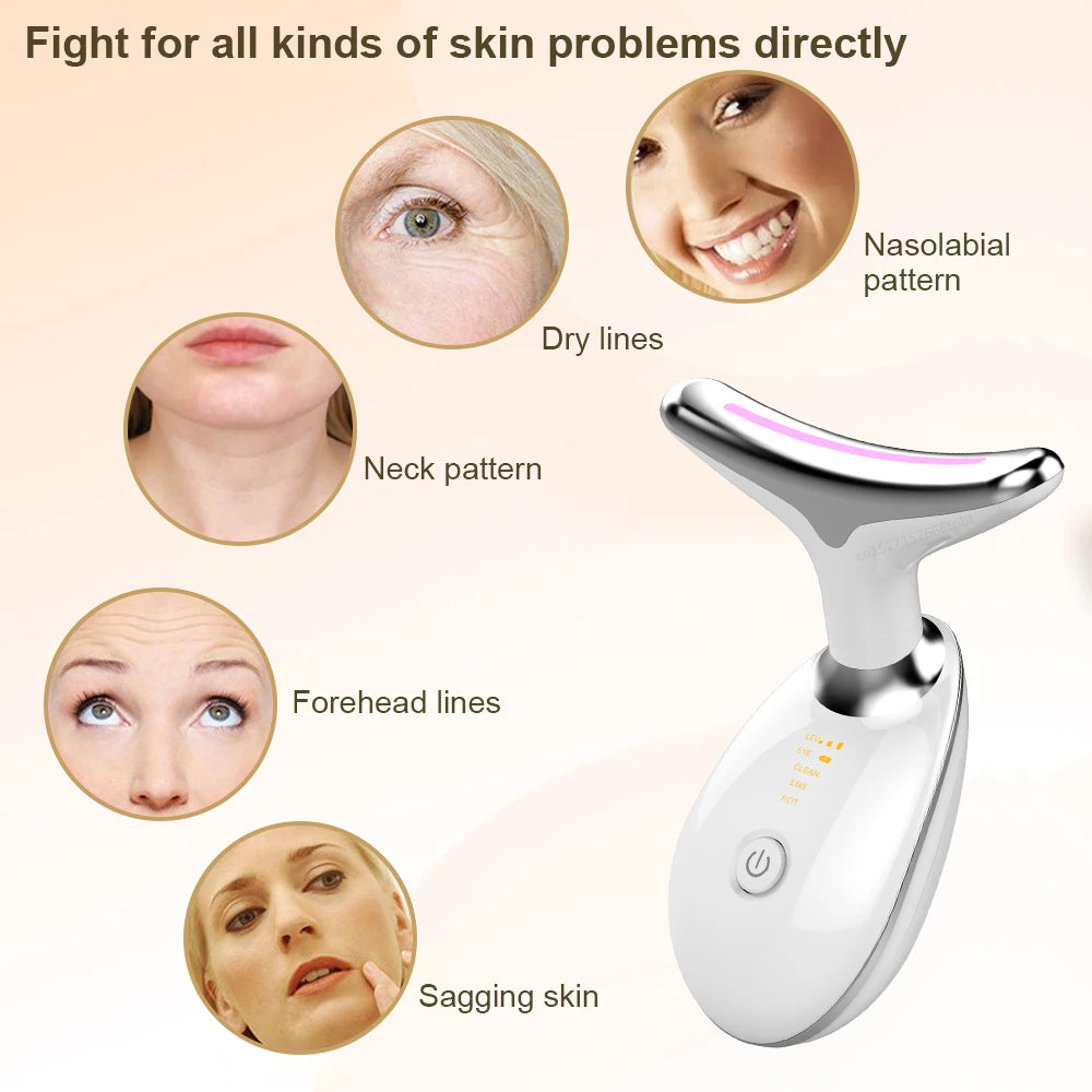 Facial Massager Neck Beauty Device with LED Light EMS V Face Anti Wrinkle Neck Skin Lifting Tighten Machine Double Chin Remover