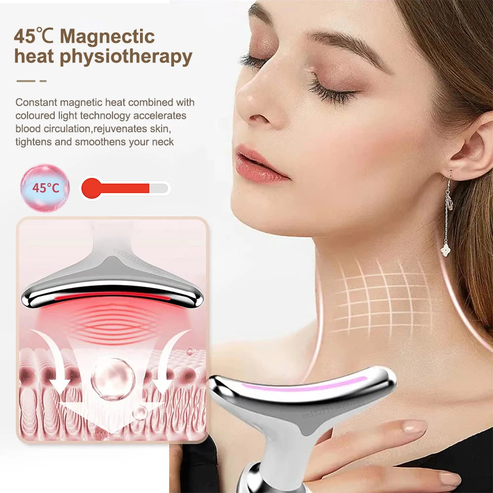 Facial Massager Neck Beauty Device with LED Light EMS V Face Anti Wrinkle Neck Skin Lifting Tighten Machine Double Chin Remover