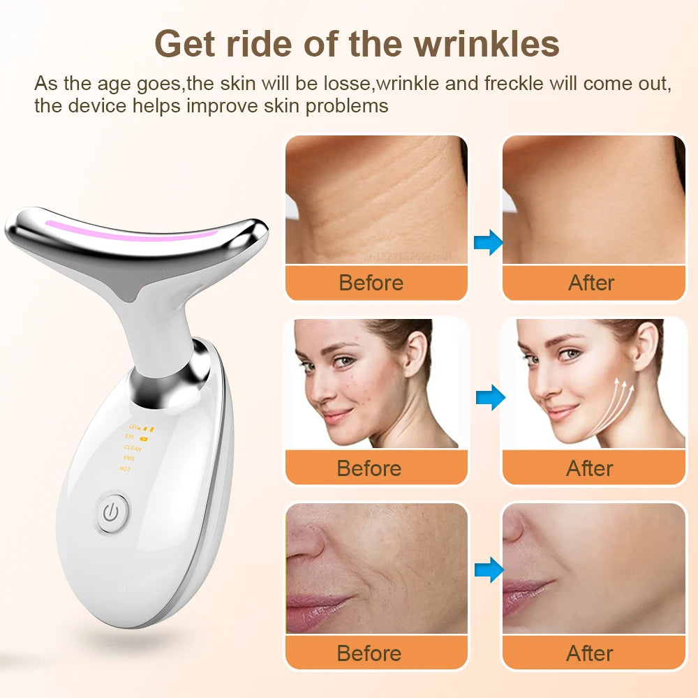 Facial Massager Neck Beauty Device with LED Light EMS V Face Anti Wrinkle Neck Skin Lifting Tighten Machine Double Chin Remover