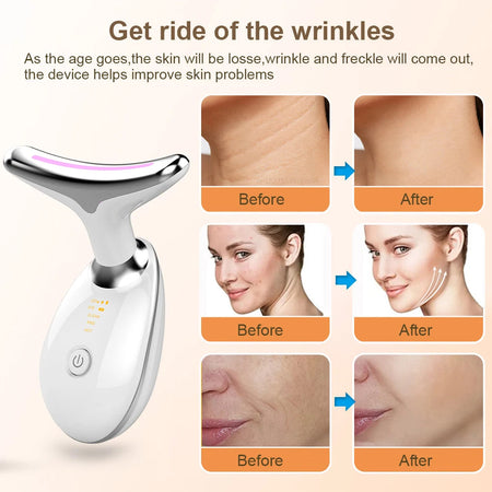 Facial Massager Neck Beauty Device with LED Light EMS V Face Anti Wrinkle Neck Skin Lifting Tighten Machine Double Chin Remover