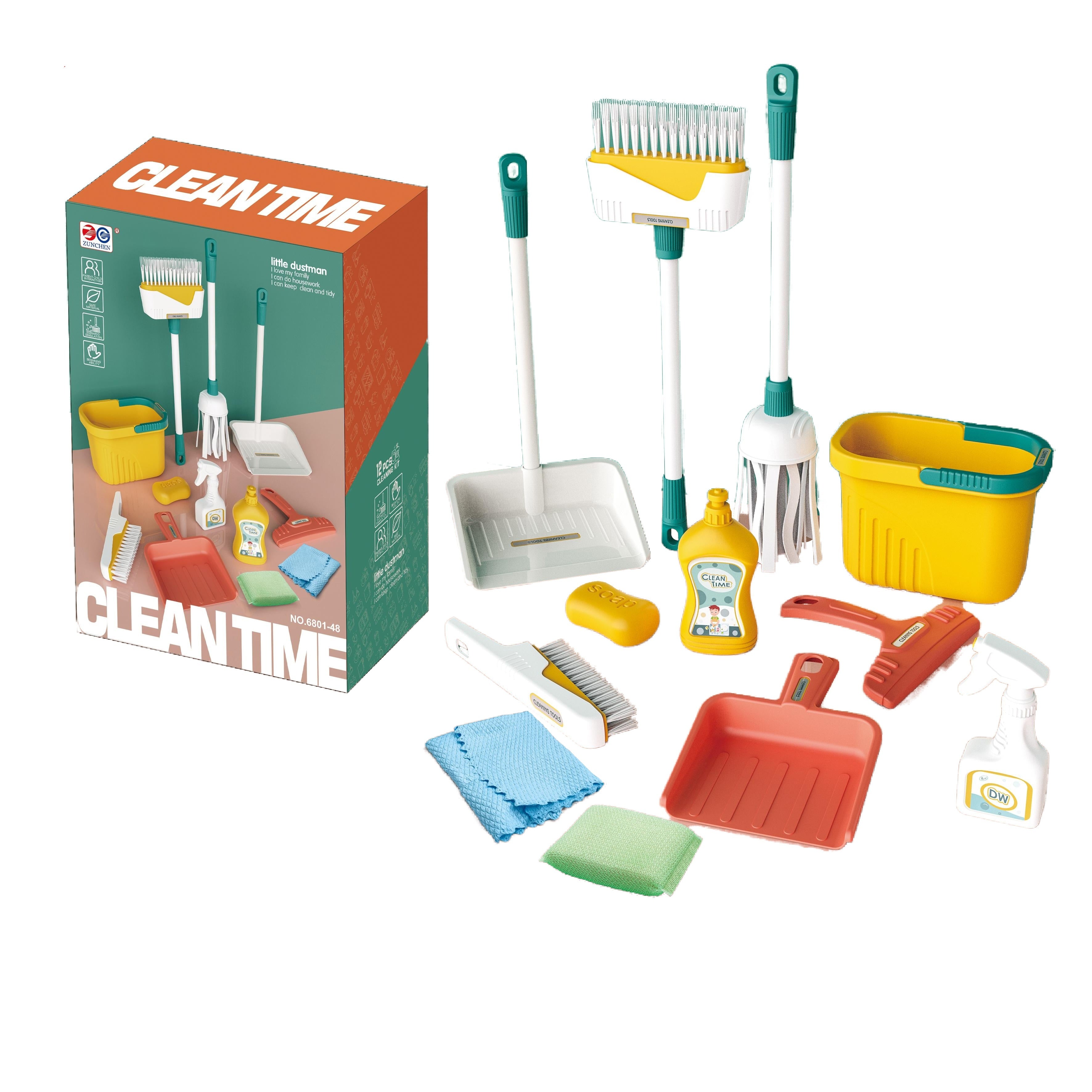 Kids Detachable Cleaning Set - Toy Sweep, Mop, and Dustpan Green A