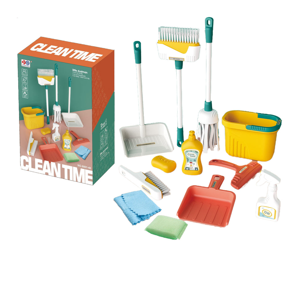 Kids Detachable Cleaning Set - Toy Sweep, Mop, and Dustpan Green A