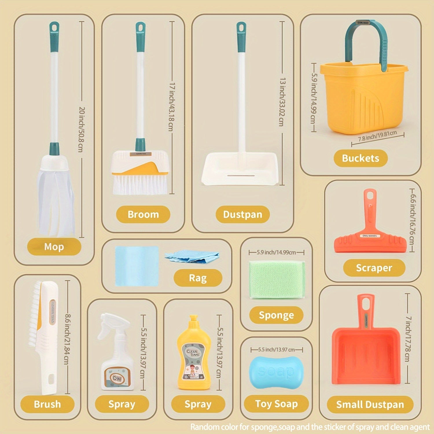 Kids Detachable Cleaning Set - Toy Sweep, Mop, and Dustpan