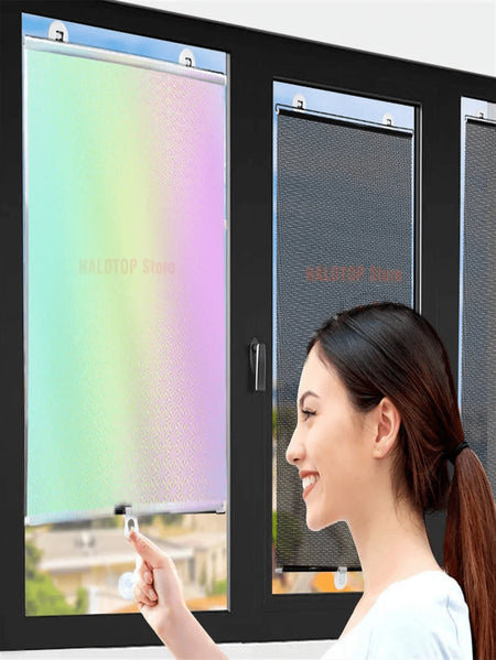 Universal Roller Blinds Suction Cup Sunshade Nail-Free Blackout Curtain Car Bedroom Kitchen Office Window Sun-Shading Curtains