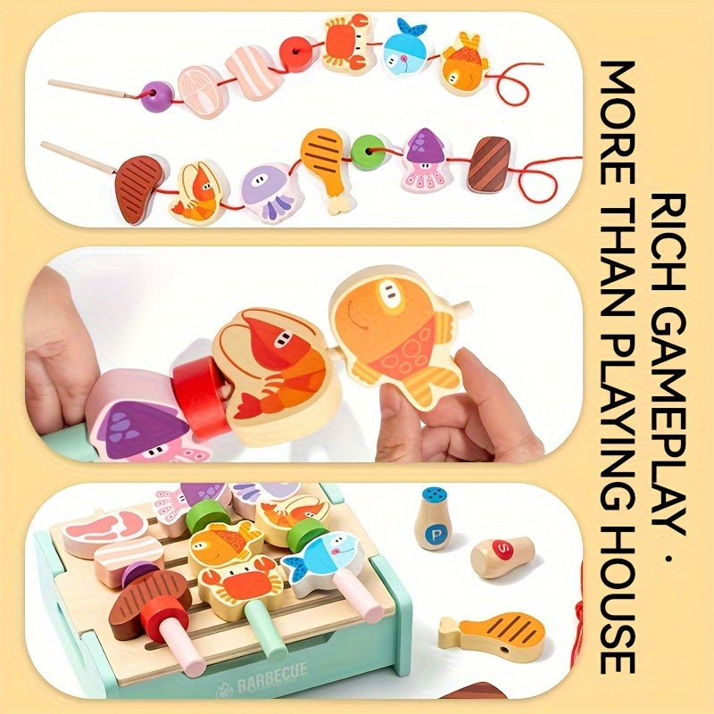 Wooden Deluxe Barbecue Grill &amp; Cooking Toy Set - Includes Seasonings and 2 Ropes