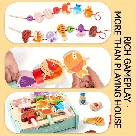 Wooden Deluxe Barbecue Grill &amp; Cooking Toy Set - Includes Seasonings and 2 Ropes