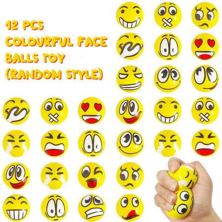 12pcs Random Style Face Stress Balls - Funny Emotions &amp; Relaxation Toys