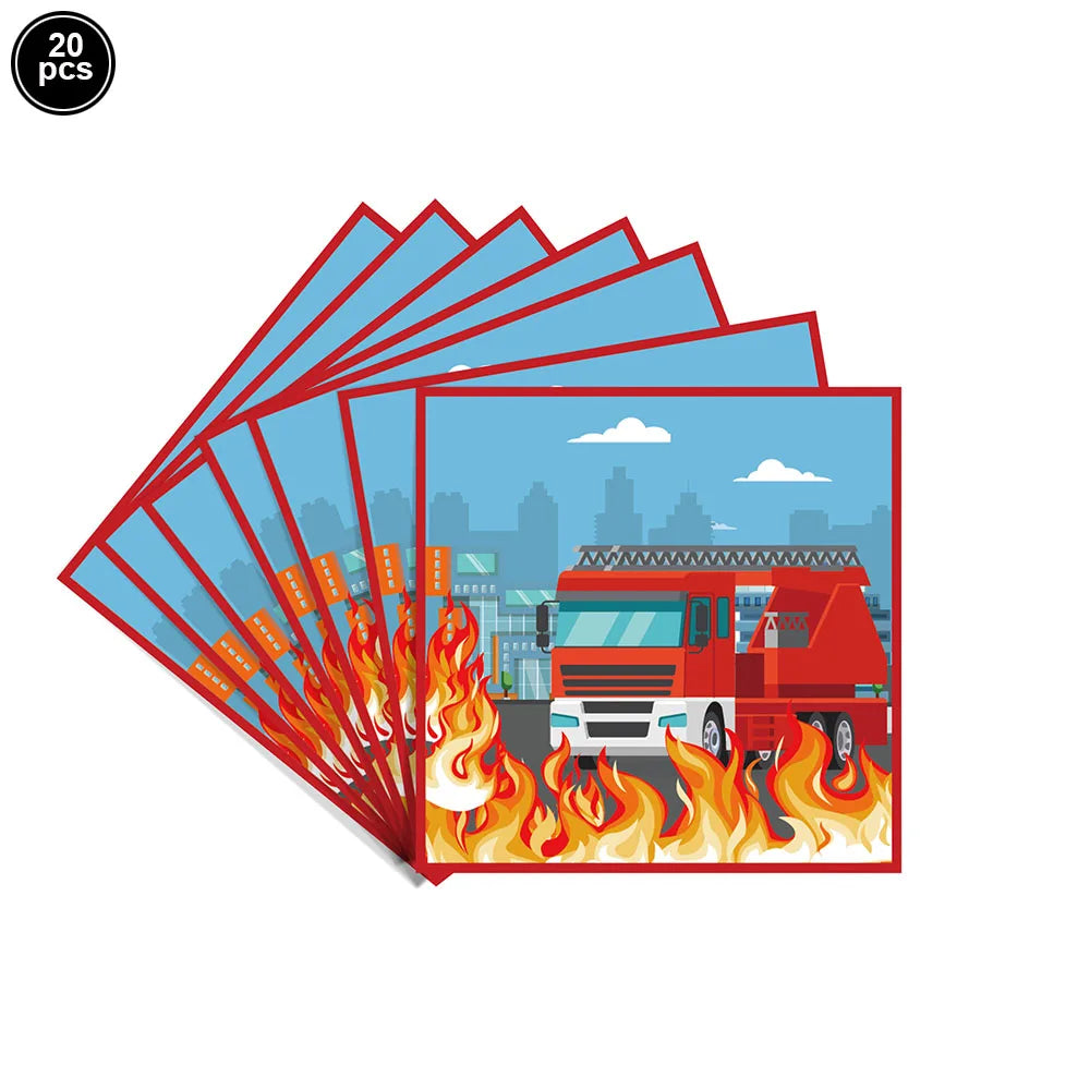 Fire Truck Firefighter Party Supplies - Plates, Napkins, Cups, Tablecloth - Boy Firefighter Theme Birthday Decorations