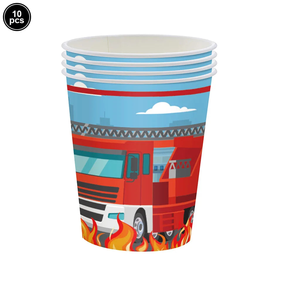 Fire Truck Firefighter Party Supplies - Plates, Napkins, Cups, Tablecloth - Boy Firefighter Theme Birthday Decorations Cups