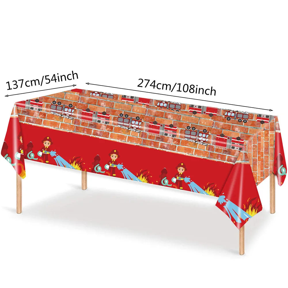 Fire Truck Firefighter Party Supplies - Plates, Napkins, Cups, Tablecloth - Boy Firefighter Theme Birthday Decorations Tablecloth