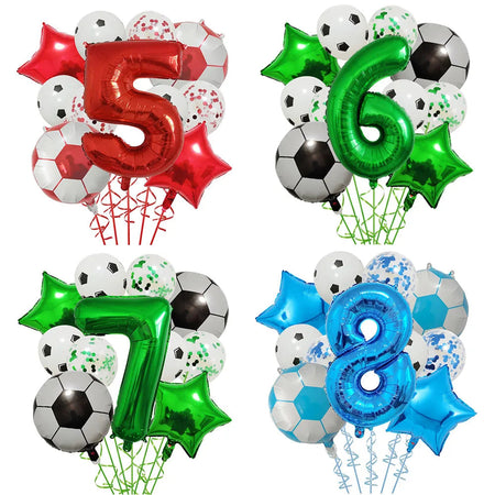 Football Birthday Party Decorations Balloons Kids Boy 32 Inch Green Blue Number Ball Soccer Party Supplies