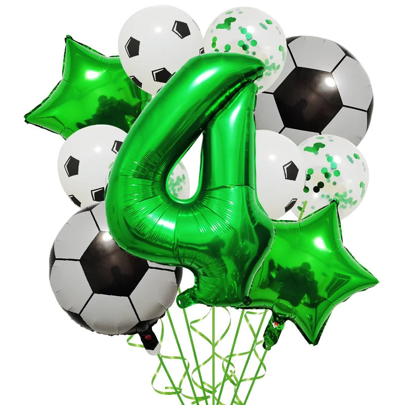 Football Birthday Party Decorations Balloons Kids Boy 32 Inch Green Blue Number Ball Soccer Party Supplies