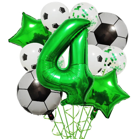 Football Birthday Party Decorations Balloons Kids Boy 32 Inch Green Blue Number Ball Soccer Party Supplies