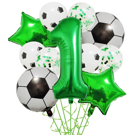 Football Birthday Party Decorations Balloons Kids Boy 32 Inch Green Blue Number Ball Soccer Party Supplies