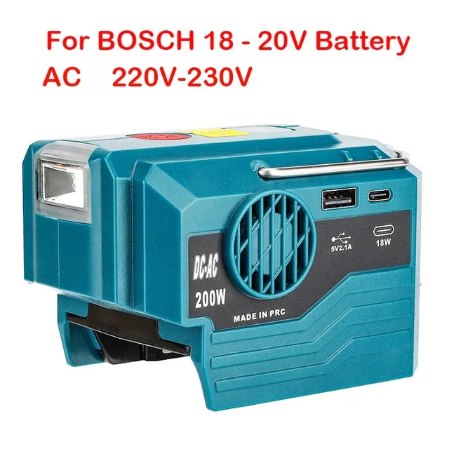 For Makita/Bosch/Dewalt/Milwaukee 18V Battery Outdoor Portable Inverter 200W AC 120-220V Modified Sine Wave Power Adapter For Bosch AC 220V