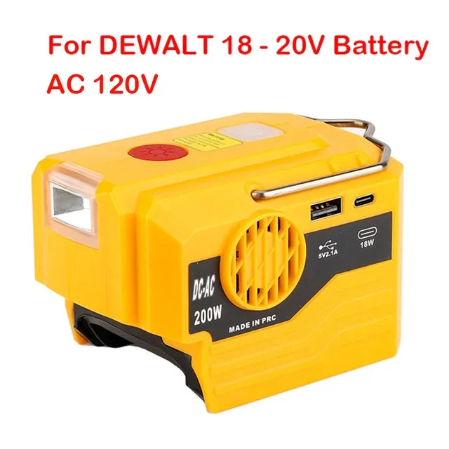 For Makita/Bosch/Dewalt/Milwaukee 18V Battery Outdoor Portable Inverter 200W AC 120-220V Modified Sine Wave Power Adapter For DeWalt AC 120V