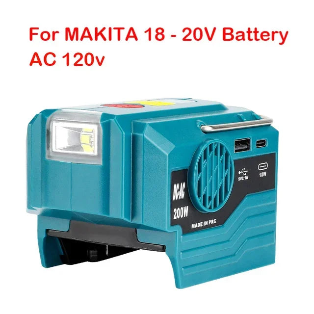 For Makita/Bosch/Dewalt/Milwaukee 18V Battery Outdoor Portable Inverter 200W AC 120-220V Modified Sine Wave Power Adapter For Makita AC 120V
