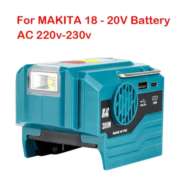 For Makita/Bosch/Dewalt/Milwaukee 18V Battery Outdoor Portable Inverter 200W AC 120-220V Modified Sine Wave Power Adapter For Makita AC 220V