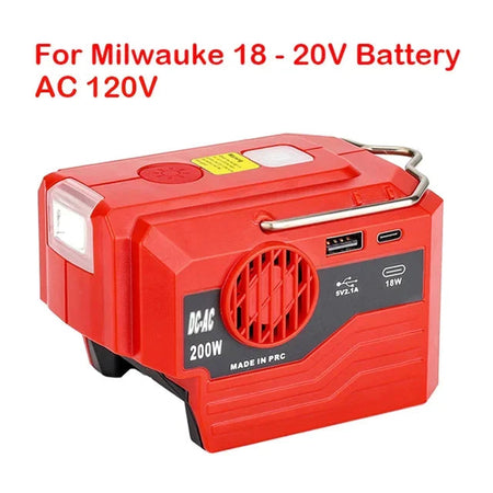 For Makita/Bosch/Dewalt/Milwaukee 18V Battery Outdoor Portable Inverter 200W AC 120-220V Modified Sine Wave Power Adapter For Milwaukee 120V