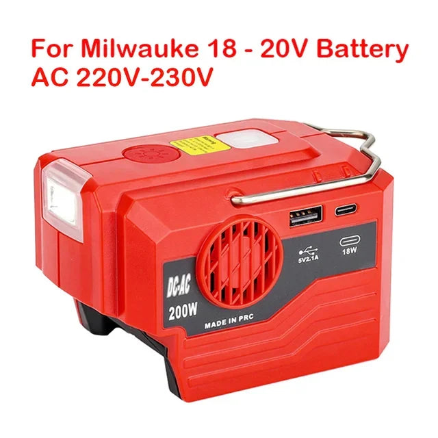 For Makita/Bosch/Dewalt/Milwaukee 18V Battery Outdoor Portable Inverter 200W AC 120-220V Modified Sine Wave Power Adapter For Milwaukee 220V