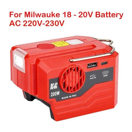 For Makita/Bosch/Dewalt/Milwaukee 18V Battery Outdoor Portable Inverter 200W AC 120-220V Modified Sine Wave Power Adapter For Milwaukee 220V