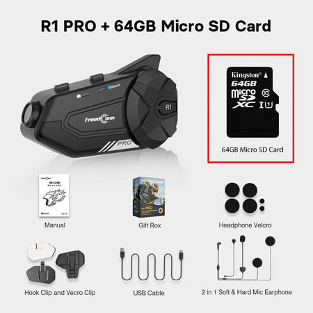 Freedconn R1 Pro Bluetooth Motorcycle Intercom Helmet Headset Group Speaker Headphone WiFi App Motorbike Dash Cam Moto Auto Dvr