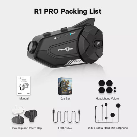 Freedconn R1 Pro Bluetooth Motorcycle Intercom Helmet Headset Group Speaker Headphone WiFi App Motorbike Dash Cam Moto Auto Dvr