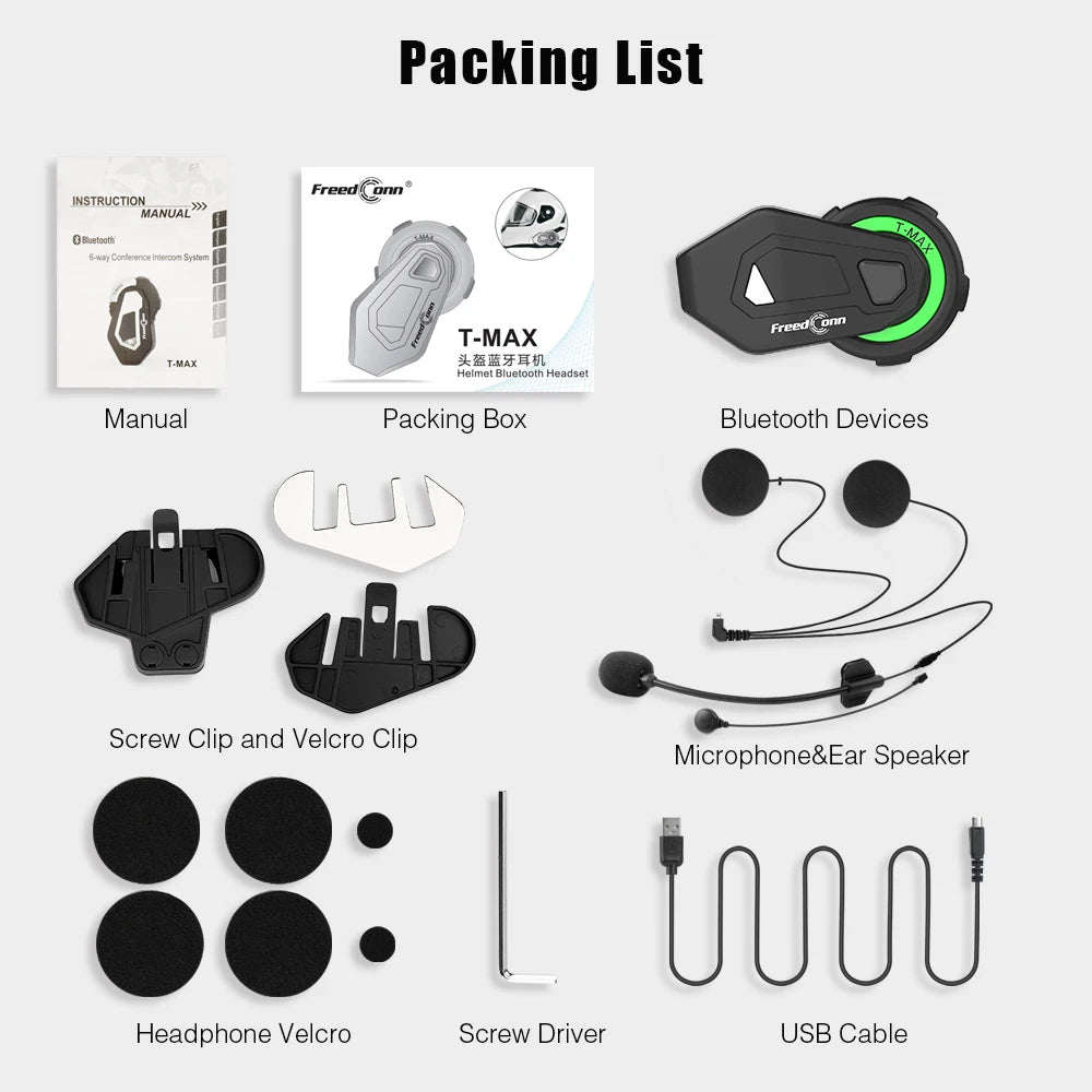 FreedConn T MAX M Motorcycle Helmet Intercom Waterproof Buletooth 5.0 Music Headset Motorbike FM Headphone 2 in 1 Earphone