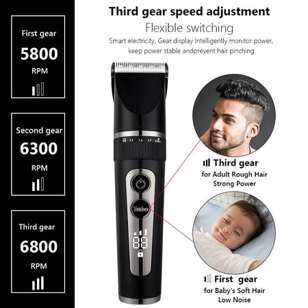 Full Body Washable Electric Hair Clipper Ceramic Professional Fine Adjustable Hair Trimmer Low Noise Hair Cutting Machine Razor