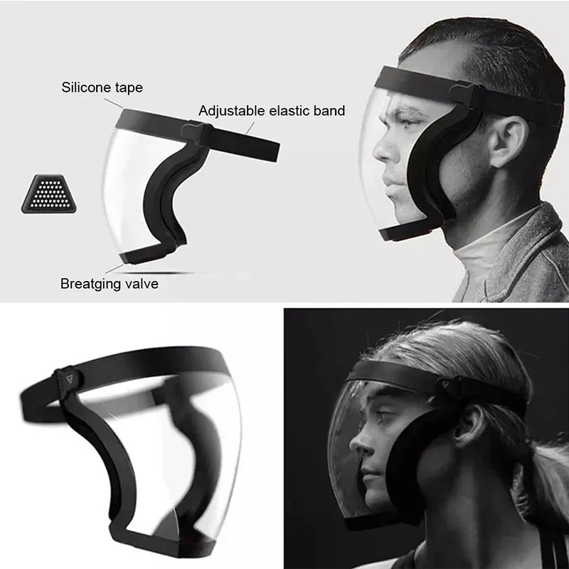 Full Face Transparent Protective Mask Dust-proof Anti-fog Head Cover Reusable Kitchen Oil-splash Proof Face Mask with Filters