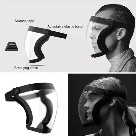 Full Face Transparent Protective Mask Dust-proof Anti-fog Head Cover Reusable Kitchen Oil-splash Proof Face Mask with Filters