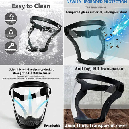Full Face Transparent Protective Mask Dust-proof Anti-fog Head Cover Reusable Kitchen Oil-splash Proof Face Mask with Filters