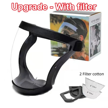 Full Face Transparent Protective Mask Dust-proof Anti-fog Head Cover Reusable Kitchen Oil-splash Proof Face Mask with Filters black