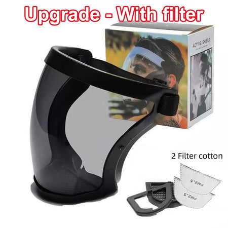 Full Face Transparent Protective Mask Dust-proof Anti-fog Head Cover Reusable Kitchen Oil-splash Proof Face Mask with Filters black grey