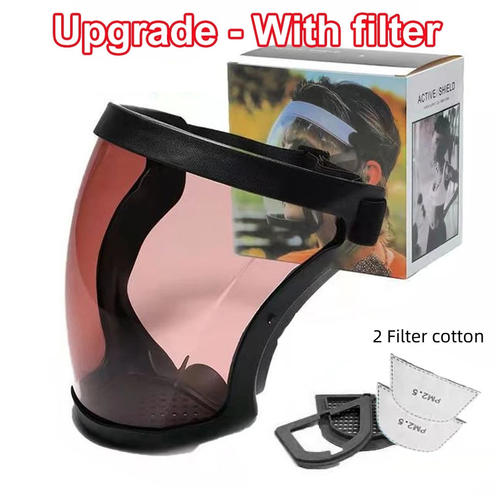 Full Face Transparent Protective Mask Dust-proof Anti-fog Head Cover Reusable Kitchen Oil-splash Proof Face Mask with Filters black tea