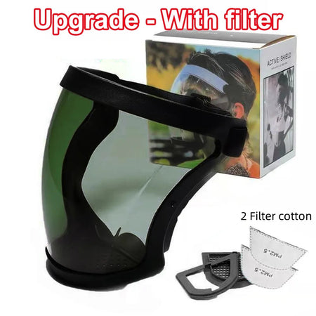 Full Face Transparent Protective Mask Dust-proof Anti-fog Head Cover Reusable Kitchen Oil-splash Proof Face Mask with Filters Dark green